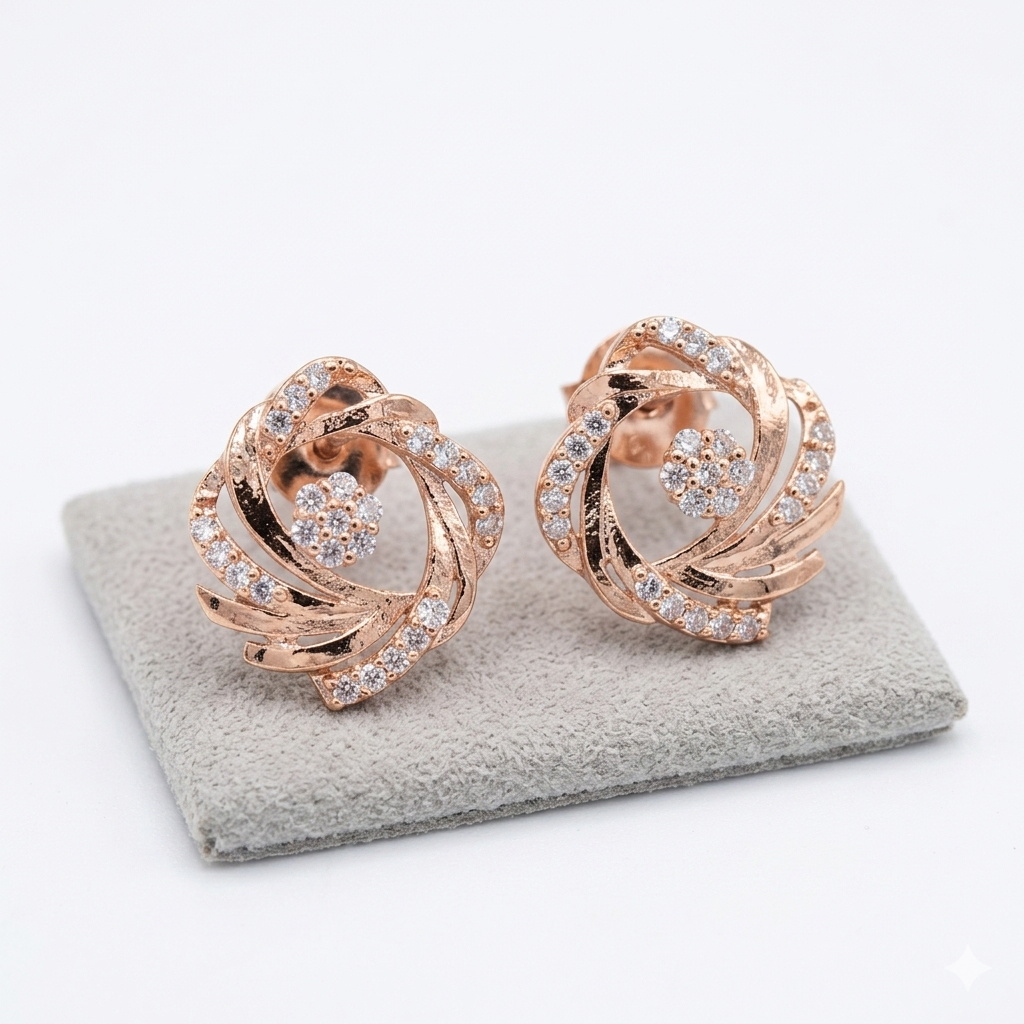 Rose Gold Crystal Swirl Pendant & Earring Jewellery Set — Premium Gift for Her | Anniversary & Wedding