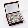 Oxidised Silver 18-Pair Earring Set with Mirror Lid Wooden Storage Box