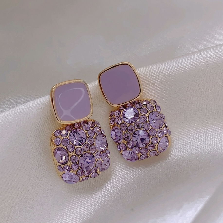 Crystal Bow & Pave Drop Earrings — Bold Party Wear | Available in Black & Purple