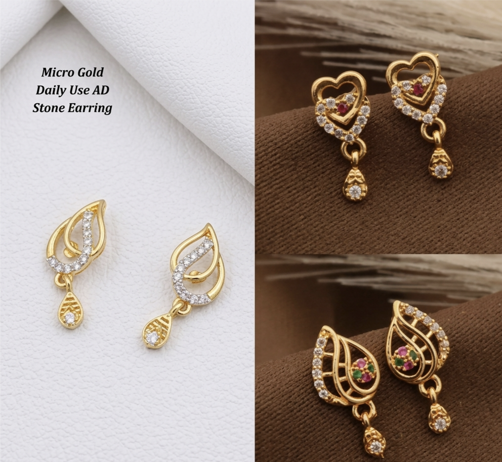 Micro Gold AD Stone Drop Earrings — Daily Wear Traditional Indian Jewellery