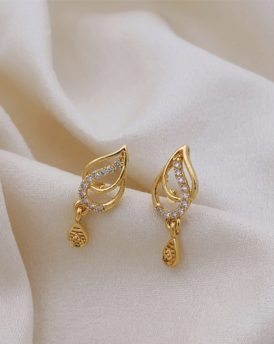 Micro Gold AD Stone Drop Earrings — Daily Wear Traditional Indian Jewellery