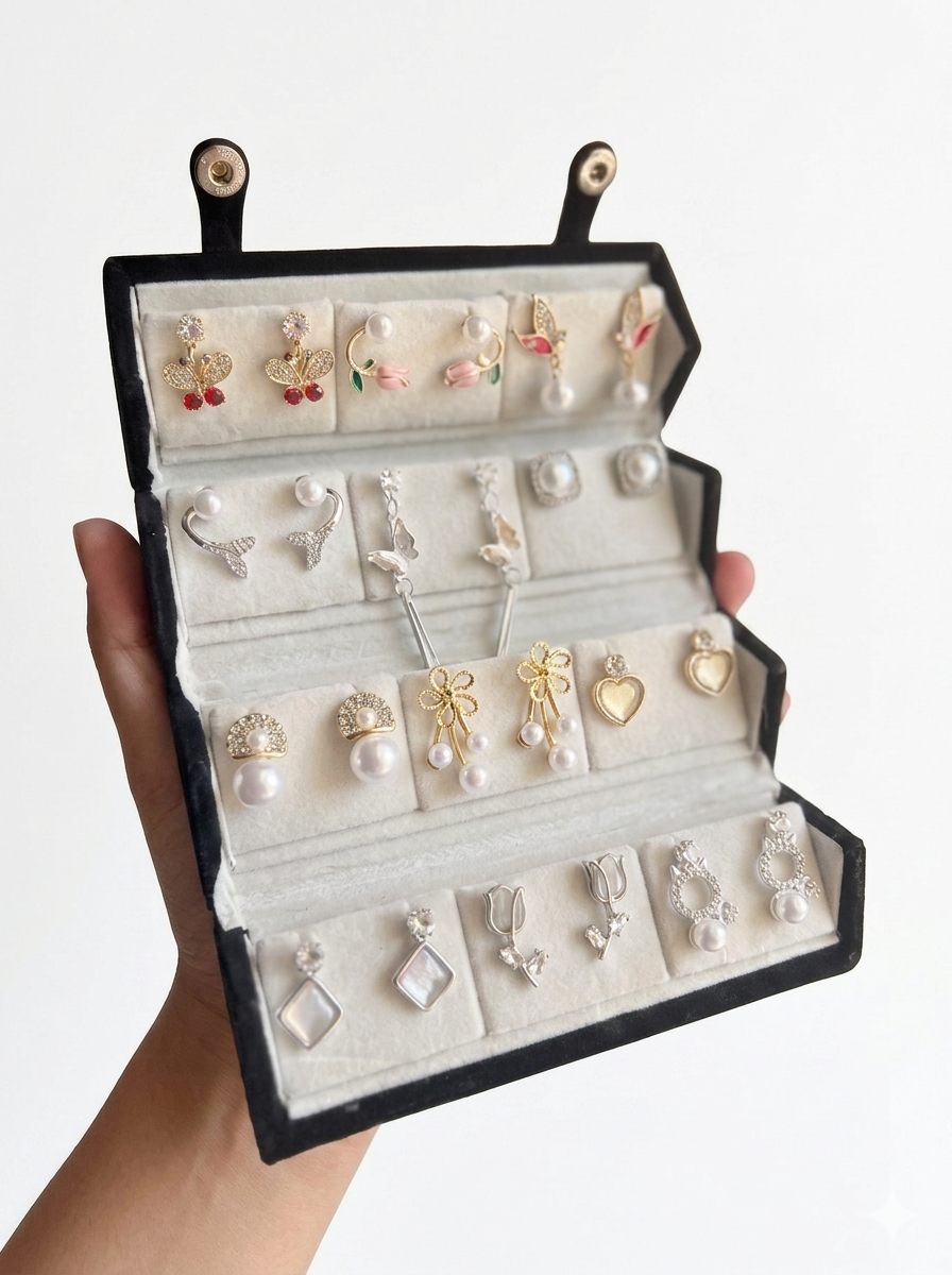 Glamorous 12-Pair Earring Collection Set with Premium Foldable Display Case
