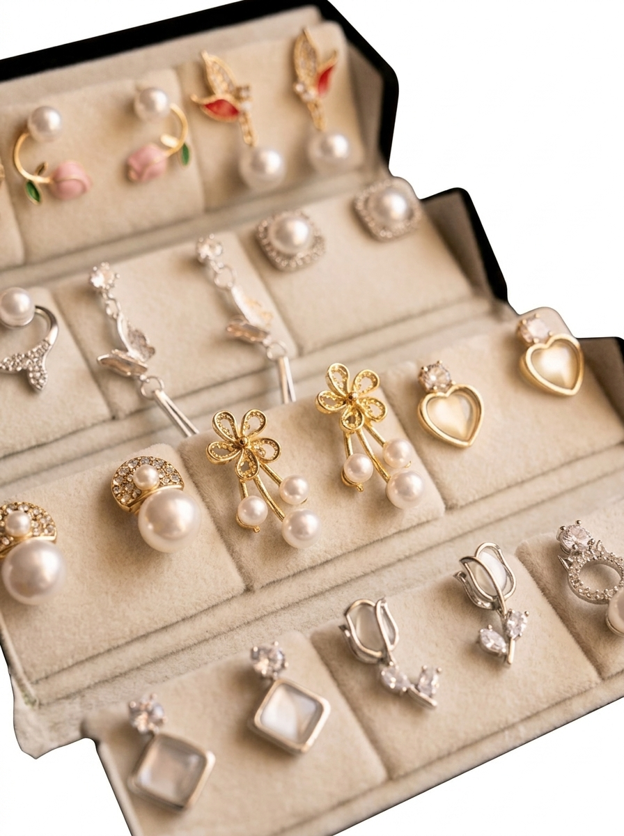 Glamorous 12-Pair Earring Collection Set with Premium Foldable Display Case