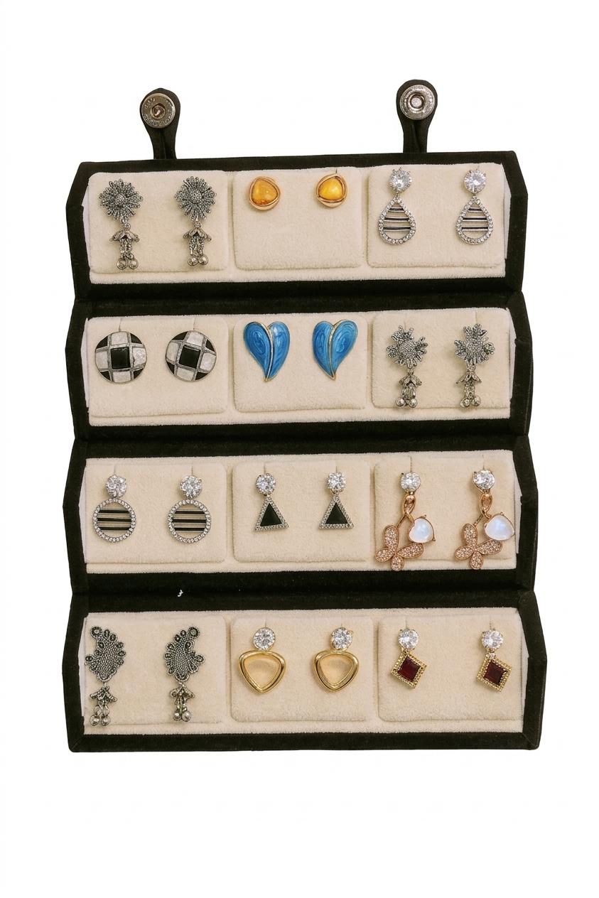 Premium Foldable Jewellery Display & Storage Organizer Box for Earrings, Rings & Studs